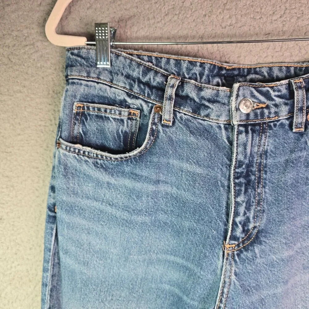 Zara Jeans Medium Blue 8 Straight Leg High Rise 100 Cotton Long Inseam